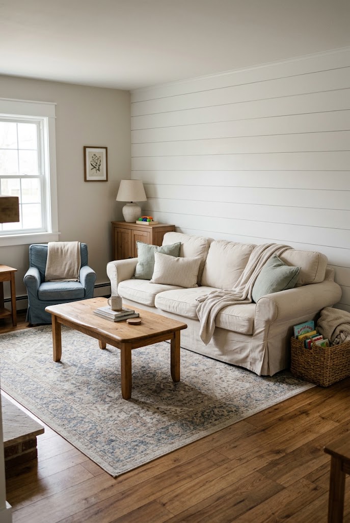 AI-generated concept of embrace relaxed slipcovers in a realistic family living room.