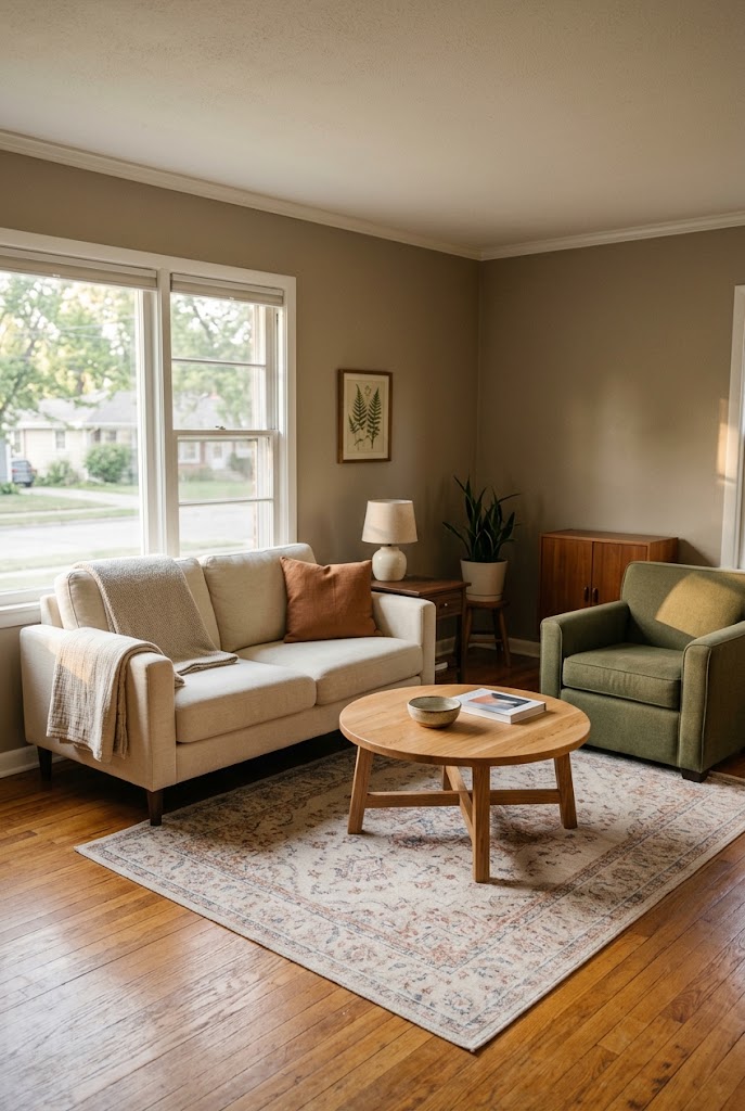 AI-generated concept of choose a little round coffee table in a realistic family living room.