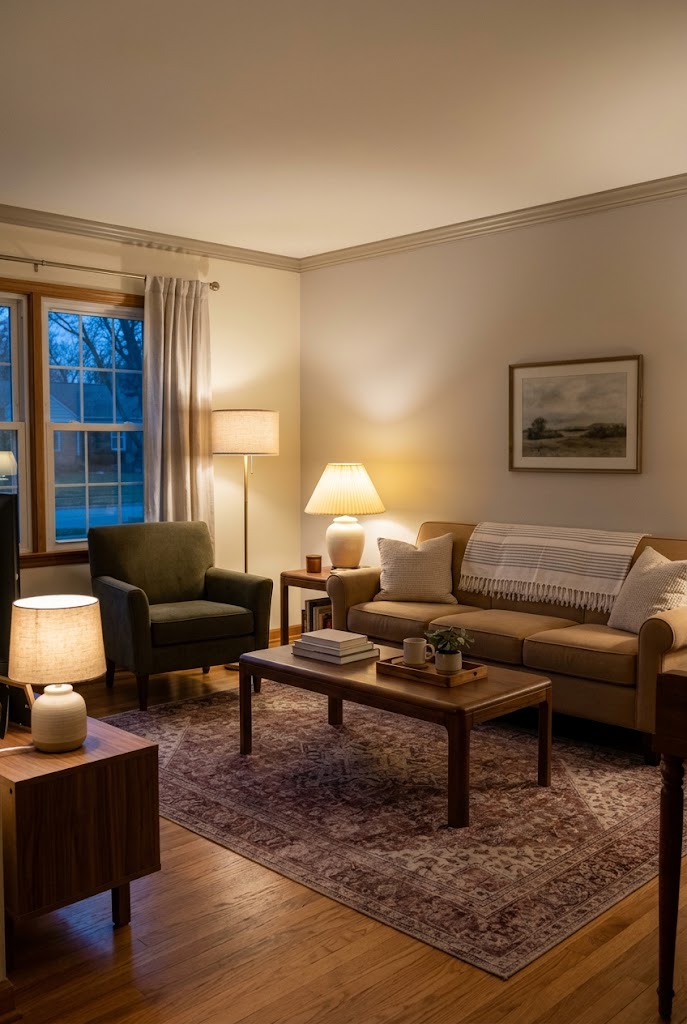 AI-generated concept of light the room with lamps in a realistic family living room.