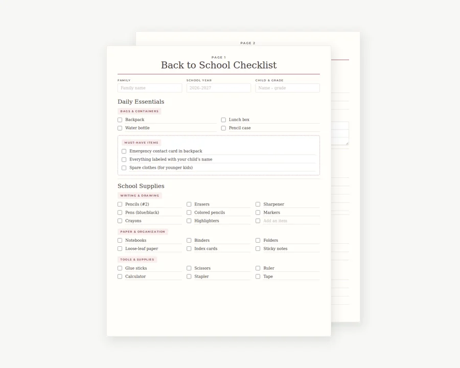 Preview of Back-to-school checklist.