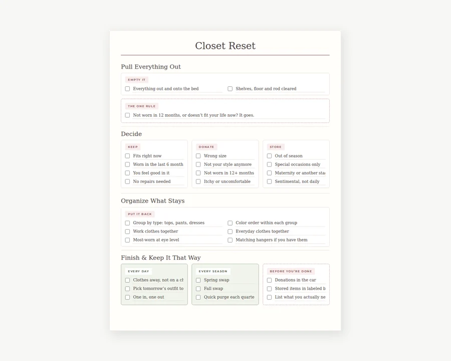 Preview of Closet reset checklist.
