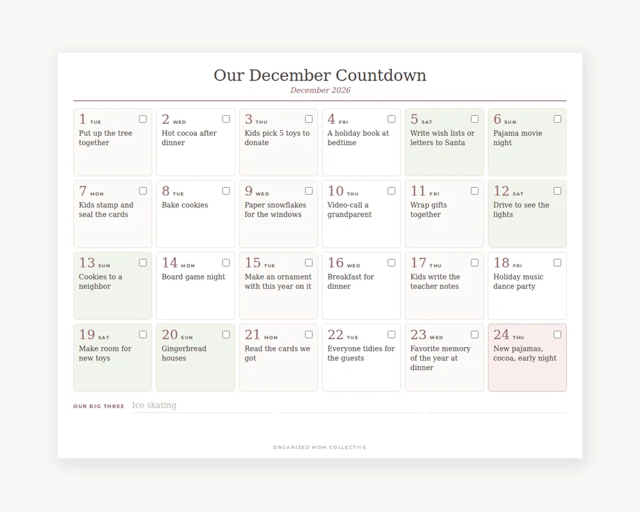 Preview of Family December countdown.