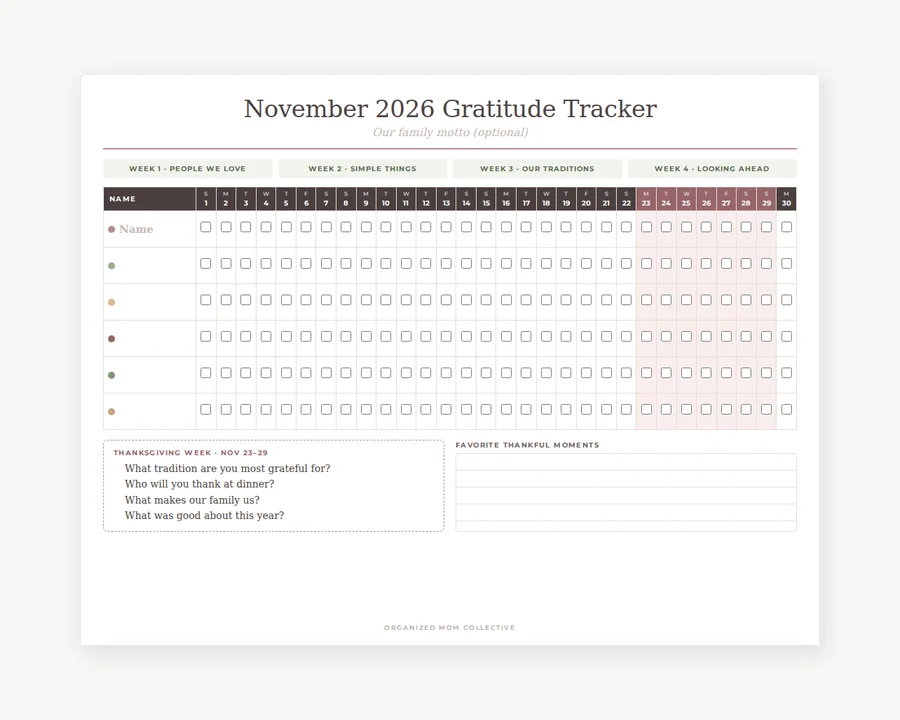 Preview of Family gratitude tracker.