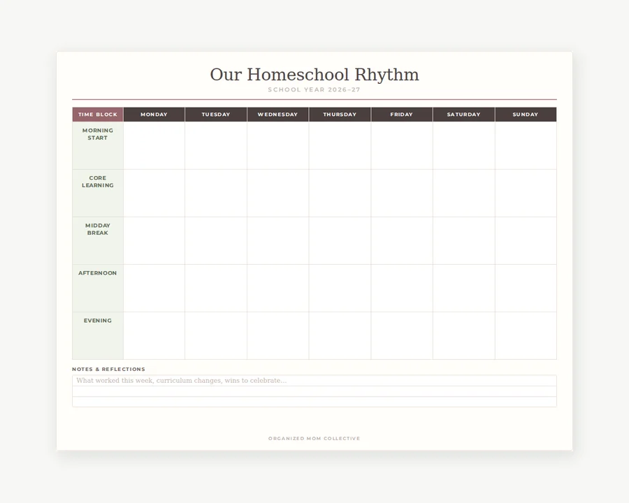 Preview of Homeschool weekly rhythm.
