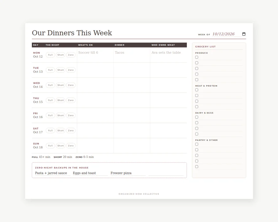 Preview of Weekly dinner planner.