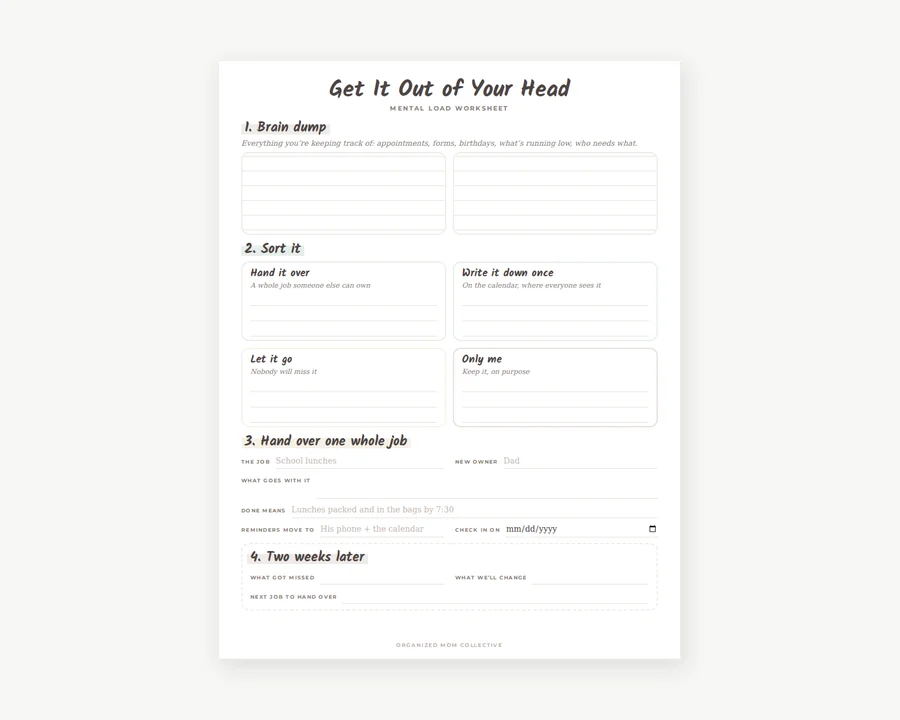 Preview of Share the mental load worksheet.