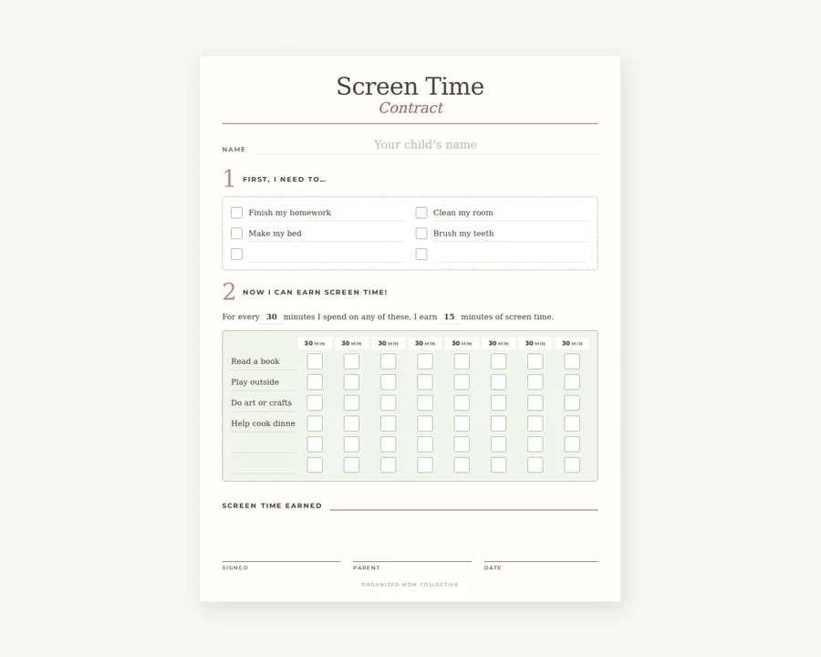 Preview of Family screen time agreement.