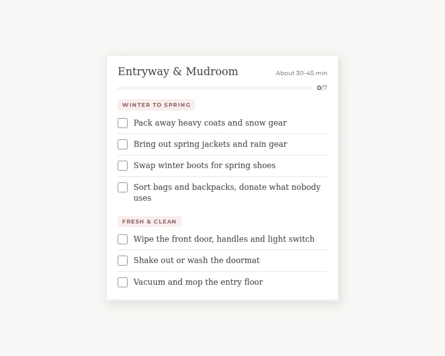 Preview of Spring cleaning checklist, an on-screen checklist.