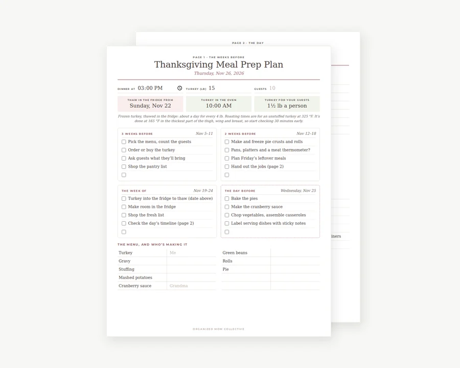 Preview of Thanksgiving prep plan.