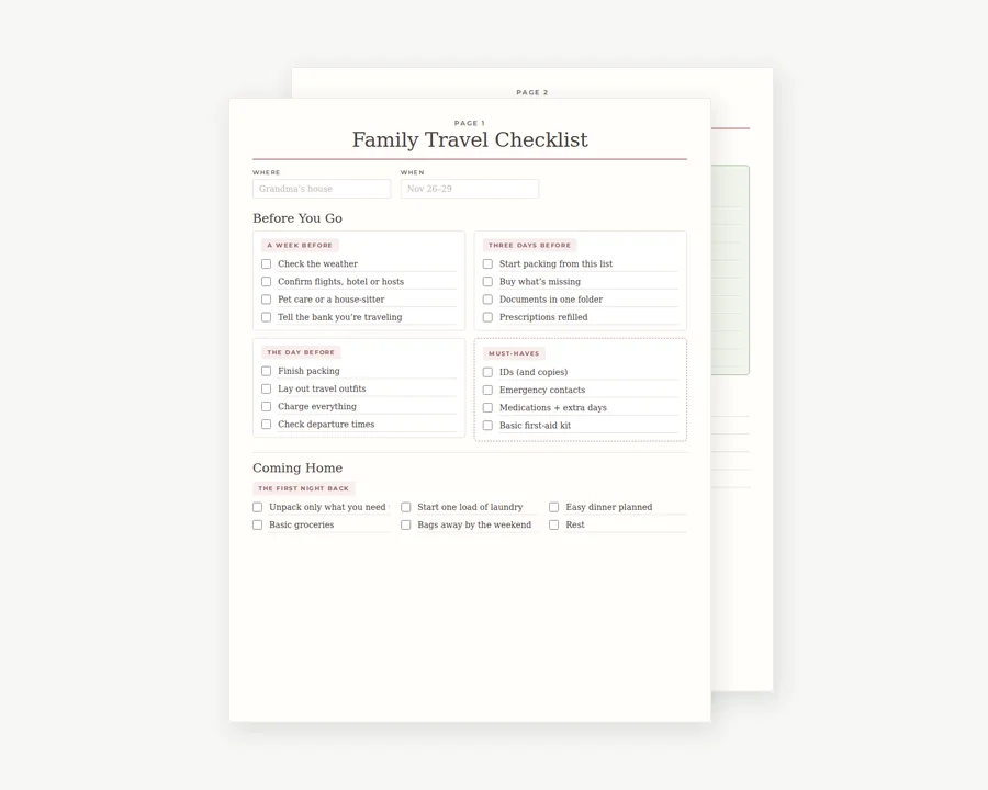 Preview of Family travel checklist.